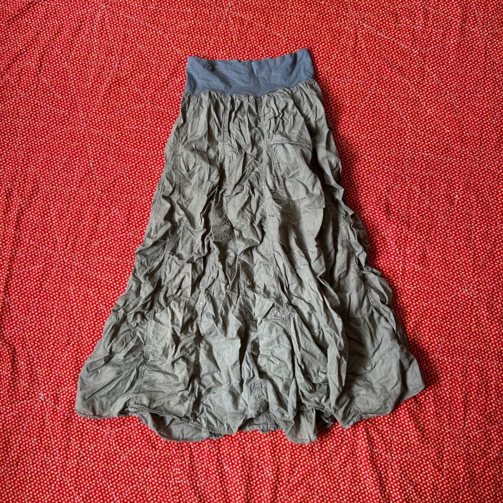 Baba Clothing Los Angeles Olive Green Cotton Tiered Maxi Skirt Small Boho Twee